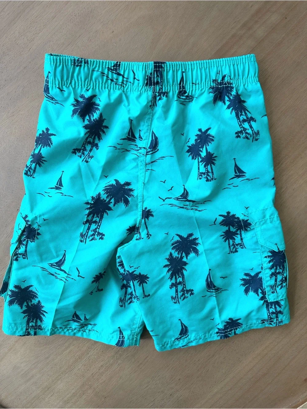 Kanu Surf Boys Aqua Palm Tree Sailboat Cargo Swim Trunks, Size 10/12